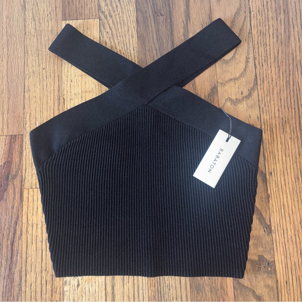 Babaton Women’s Sculpt Knit Cross Crop Black Noir Size S